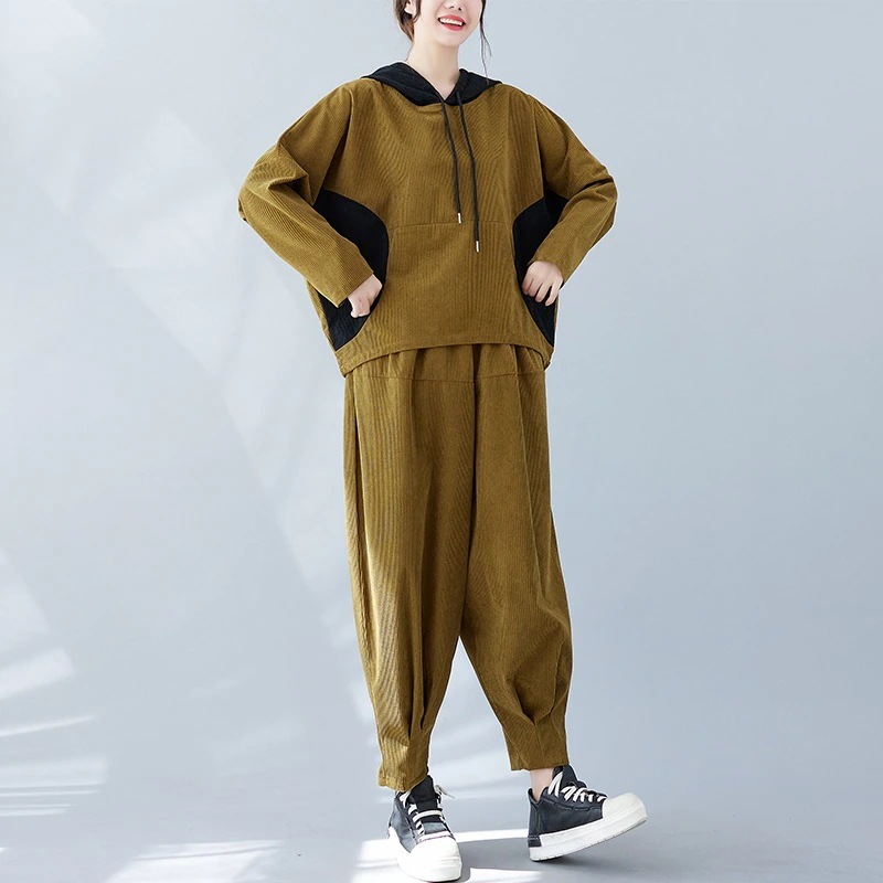 人気パーカー長袖トップスワイドパンツ上下二点セットアップ韓国ファッションレディース大きいサイズ春服福袋48