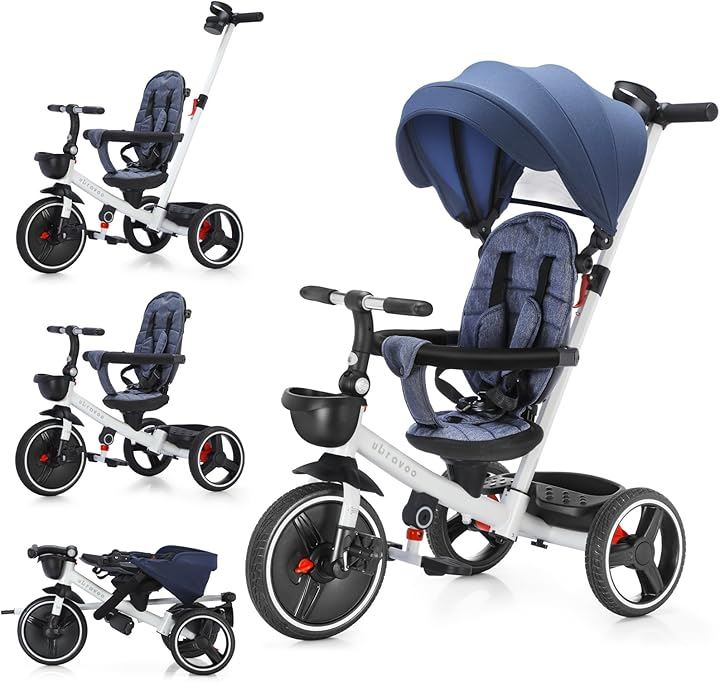 子供用三輪車 カバー ベビーカー 手押し棒付き バイク(ブルー)