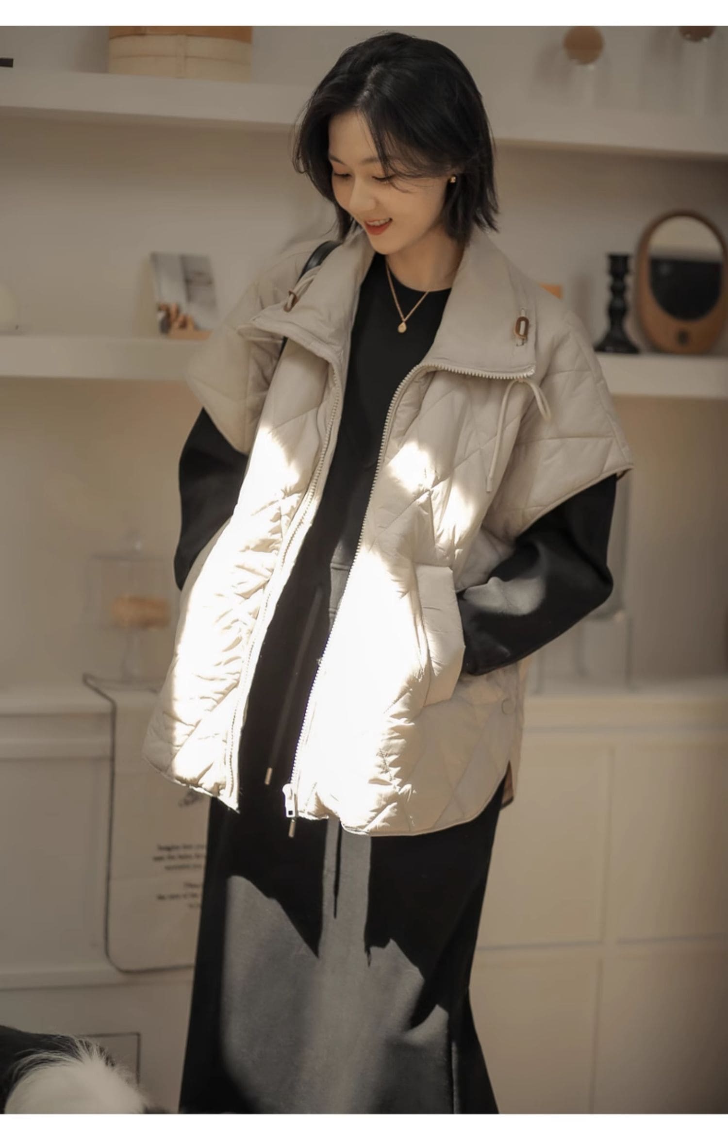 ジャケット 半袖 キルティング ベスト レイヤード オーバーサイズ 韓国 TKOR0046