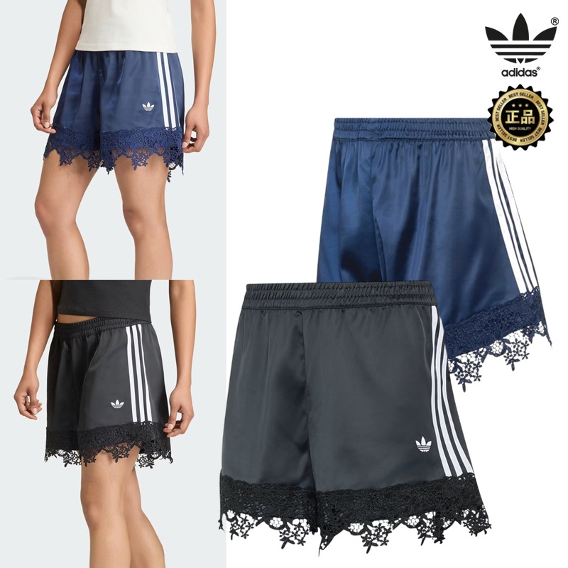 LD1811 LD1813 Originals Satin Lace Shorts 26SS レディース サテンショートパンツ レース裾 3ストライプ トレフォイル コーデ提案 Tシャツ サンダル