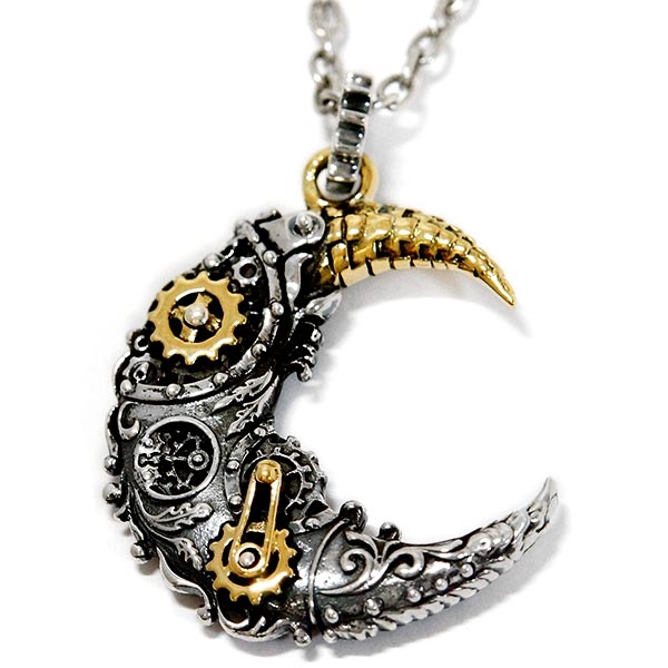 月 ムーン 機械 メカニック 歯車 ギア メンズ ペンダント ネックレス