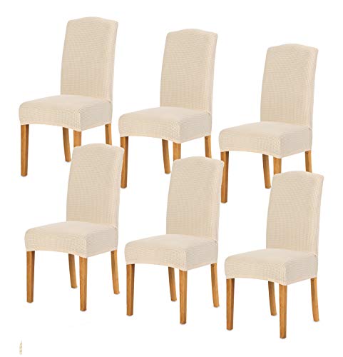 TIANSHU 椅子カバー 6枚， チェアカバー 選べる 11色 伸縮素材 ストレッチ ふわふわ 家庭ホテル用 ウェディング結婚式パーティーなど対応 取り外し可能 洗える(6枚,ベージュ)