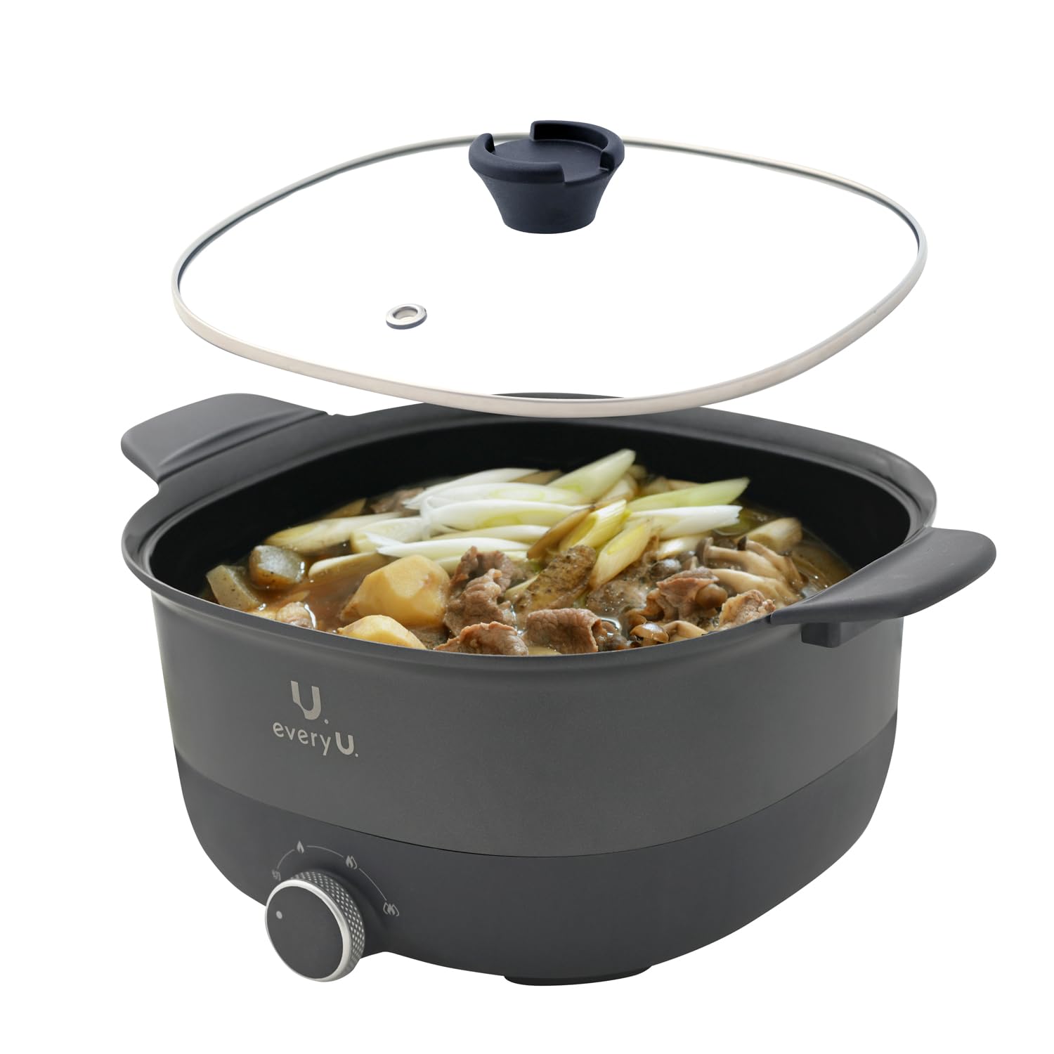 every U. 両手電気鍋 5L 温度調整3段階 波型プレート セラミックコーティング ガラス蓋付き 1人用 大人数用 グリル鍋 鍋 焼肉 朝食 目玉焼き おでん すき焼き 寄せ鍋 ステーキ 麺類