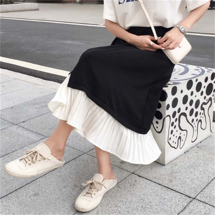 スカート ロングスカート マキシスカート ロング マキシ丈 フレア Aライン バイカラー シンプル ハイウエスト 薄手 かわいい 大人可愛い きれいめ カジュアル 大人 おしゃれ お洒落