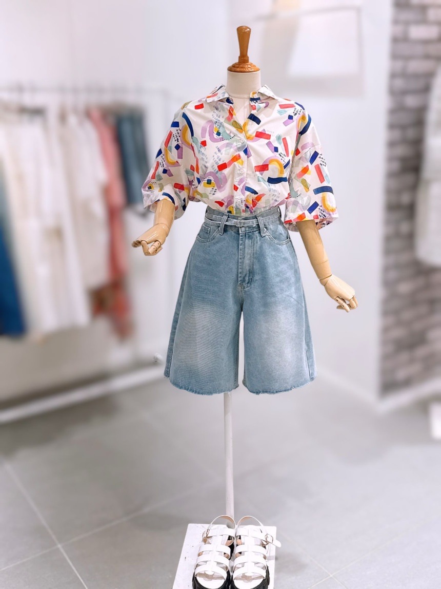 LECCOVE ベルテッド バミューダ 5分丈 デニムパンツ