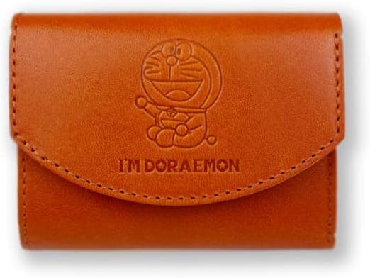 【全5色】日本製 栃木レザー×姫路レザー ドラえもん 3つ折り財布 ミニウォレット(dor-51) (ORANGE)