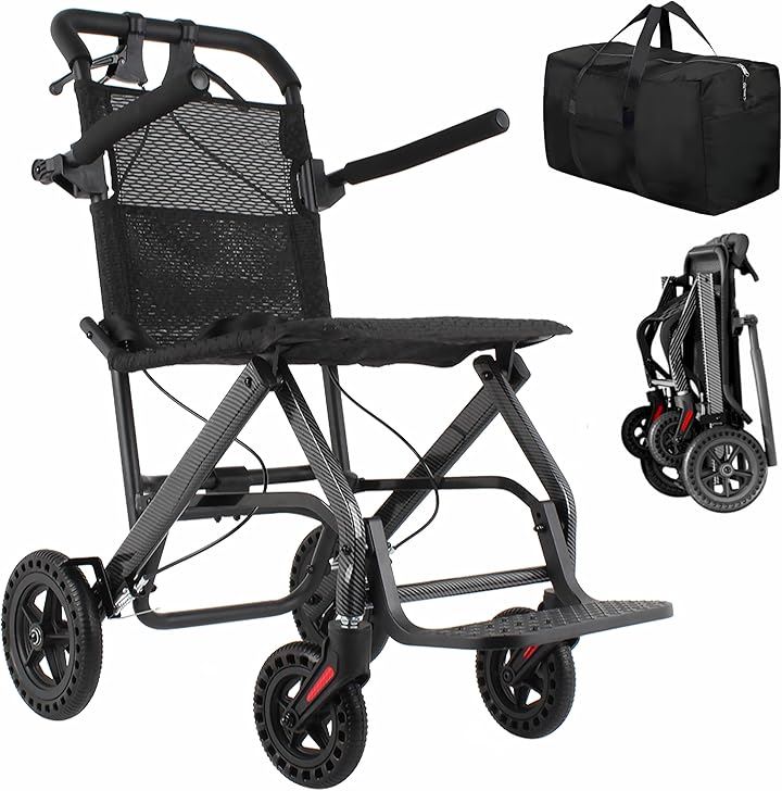 車椅子 折り畳み 軽量 コンパクト 介助型車いす アルミ製 車イス ブレーキ付き 組立不要 手押し 高齢者 室内 屋外兼用 重量6.1 kg 収納バッグ付き(ブラック)