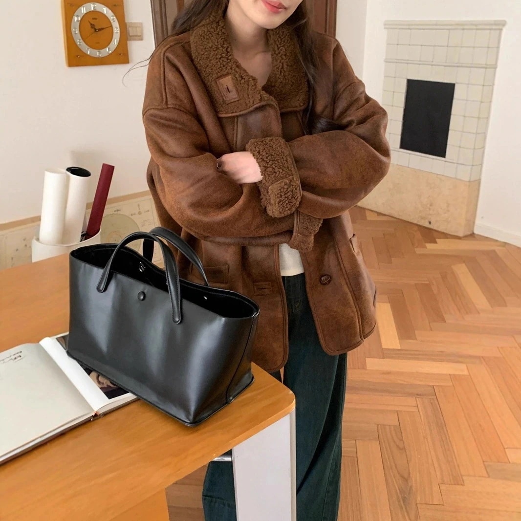 数量限定【3日出荷】モーターサイクルスタイルスエード ファーレザー一体型 ゆるミドル丈アウター フェイクファー