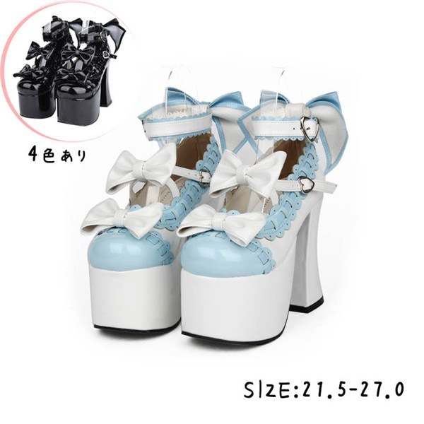 人気新作 受注生産 レディース ロリータ靴 厚底 メイド靴 全4色 パンプス かわいい 大きいサイズ お嬢様 女の子 リボン付き 合皮 PU コスチューム 演奏会 文化祭 イベント 舞台 22.0～2