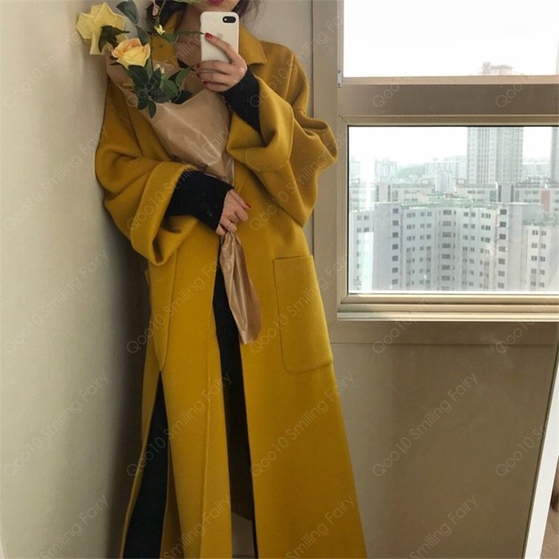 ウールコート コート ロング 冬 暖かい レディース 大きいサイズ アウター 長袖 ビッグシルエット ポケット サイドスリット ワンカラー 合わせやすい デイリー-71
