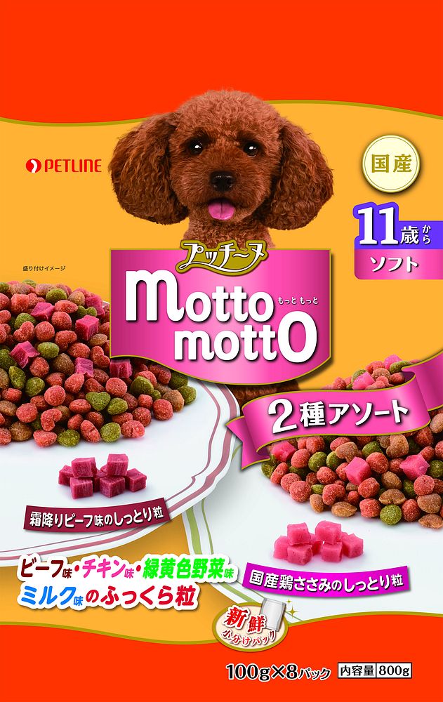 （まとめ買い）ペットライン プッチーヌ mottomotto ソフト 11歳から 800g 犬用フード [x6]