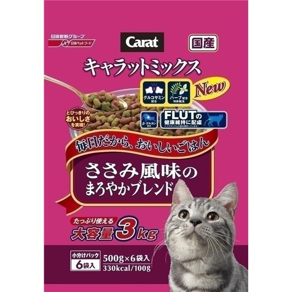 （まとめ）日清ペットフード Nキャラットミックスささみ風味ブレンド3kg 猫用フードペット用品4セット