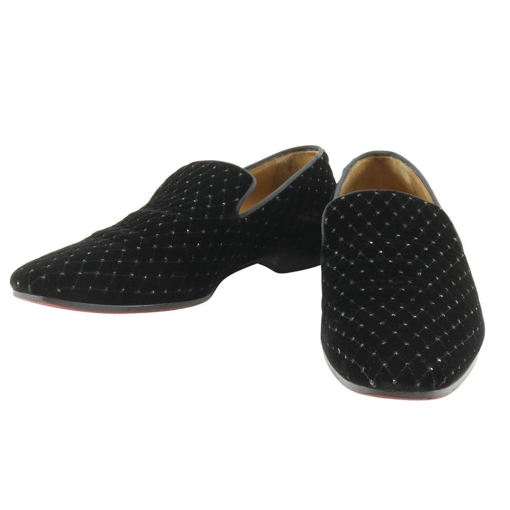 キルティング ドレスシューズ ベロア 黒 メンズ 中古品