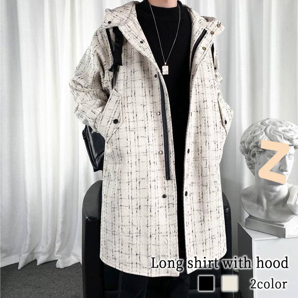 パーカー メンズ フード付きロングシャツ ダウン 黒 ゆったり 厚手 冬 プルオーバー 白 大人 暖かい 春 ゴルフ アウター ストリート モコモコ 長袖 ベージュ 人気 ジップ オーバーサイズ スポ