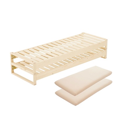 【マット2個付き】ベッドフレーム 親子ベッド フレームのみ 耐荷重120kg 幅70cm/140cm セミシングルベッド ダブルベッド 省スペース 子供用 大人用 パイン材 スタッキングベッ 41,368円
