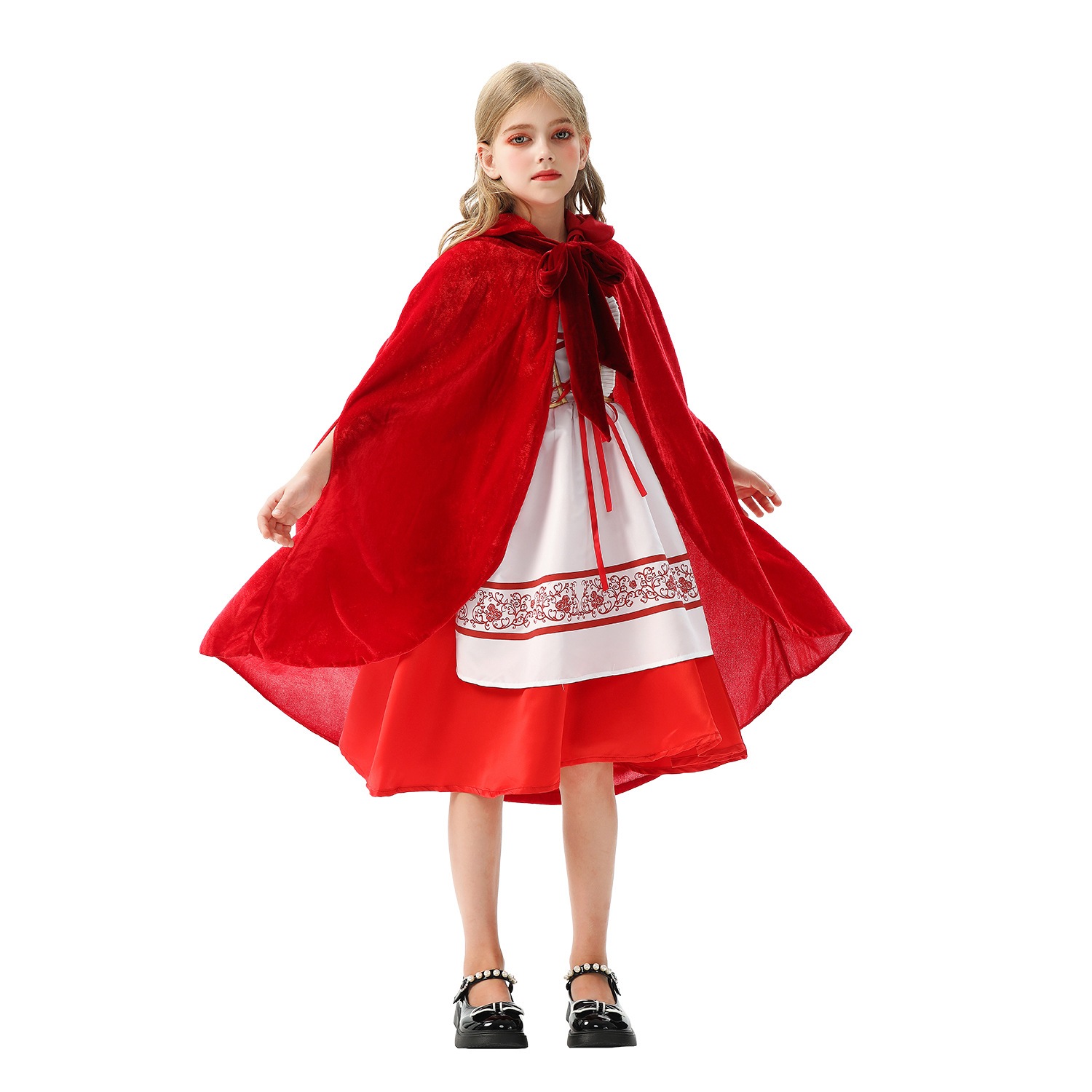 ハロウィンの子供用コスチューム赤ずきんのケープクリスマスパフォーマンスの子供服田園風のサンタクロースのドレス