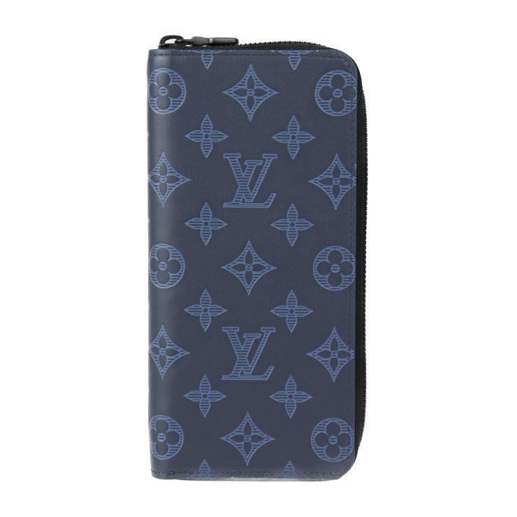 超美品 LOUIS VUITTON ルイ ヴィトン 長財布 M82322 ジッピー ウォレット ヴェルティカル モノグラム シャドウ カーフ ブルー ブラック ラウンドファスナー 二つ折り財布 ビトン