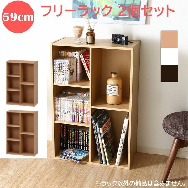 フリーラック 同色2個セット 大容量 カラーBOX 幅59cm 収納 棚 本棚 マガジンラック