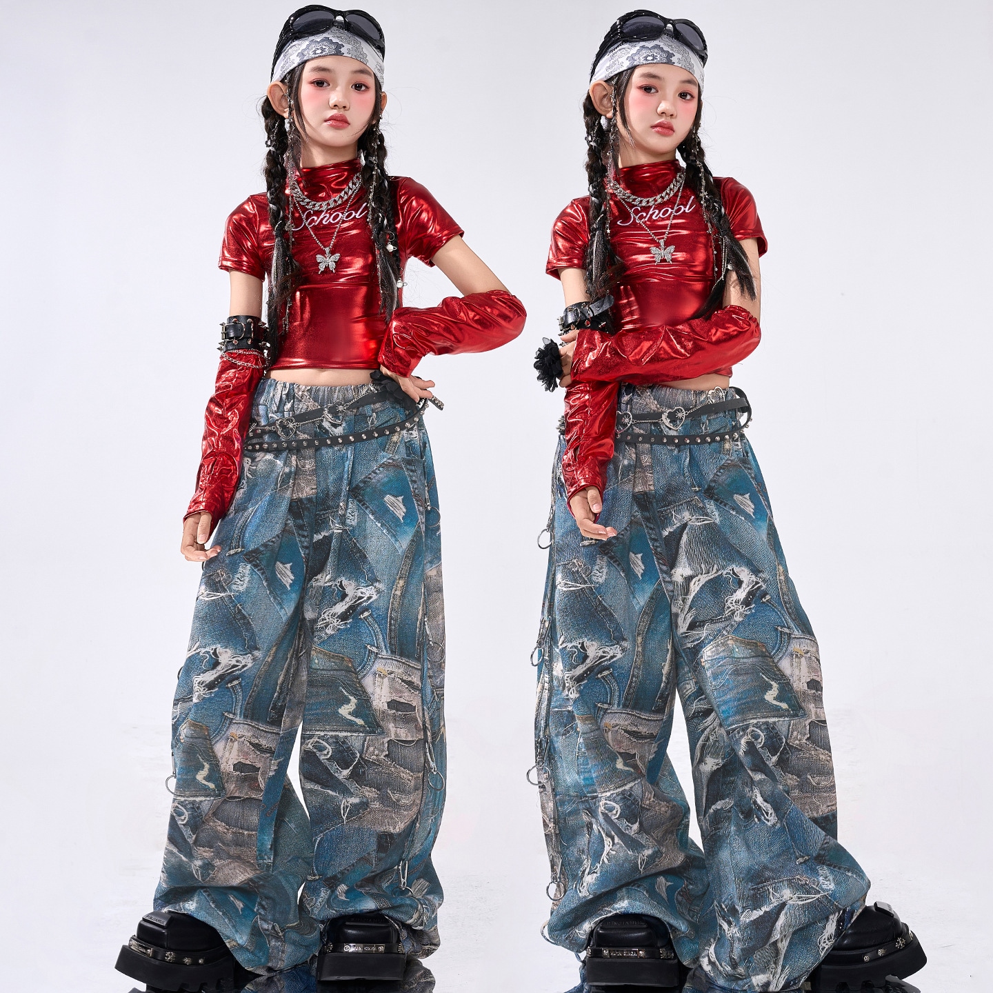 クールガール クロップトップス 女の子用ジャズダンス衣装トレンディでファッショナブルな子供用ジャズストリートダンスパフォーマンス衣装甘くてクールなガールズグループセットアップ秋のパフォーマンス衣