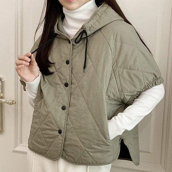 Hスタイル(DK)ダイヤトトパディング半袖ジャンパー 冬 女性 パディングジャンパー 半袖 フード ヌビ ジャケット アウター