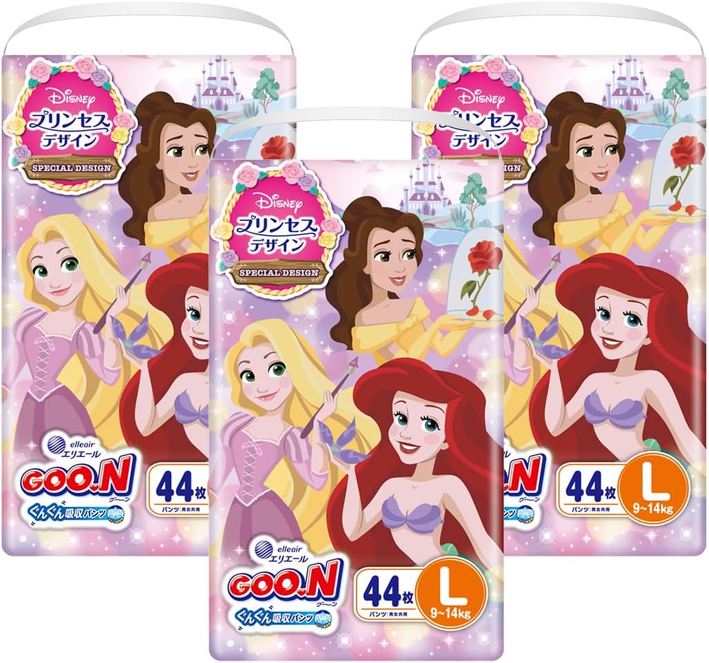【パンツ Lサイズ】グーンぐんぐん吸収パンツ おむつ (9~14kg) 132枚(44枚×3) [ケース販売] ディズニープリンセスデザイン