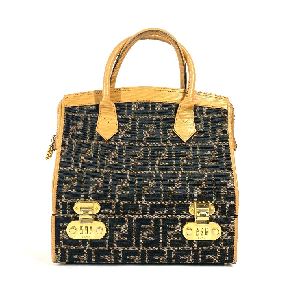 ハンドバッグ ズッカ ロゴ ヴィンテージ BOX型 ボックス カバン キャンバス/レザー ブラウン