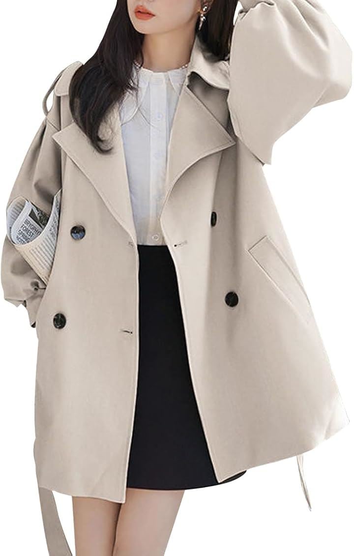 ウェアビー ボリュームスリーブ ショート トレンチ コート ジャケット スプリングコート レディース春コート ビックシルエット カジュアルコーデ ガーリー Aライン(アイボリー, M)