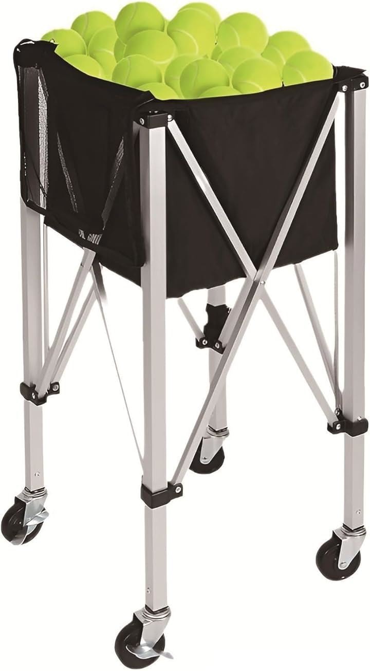 テニス ボールバスケット 移動式 テニスボール収納かご 折り畳み式 キャスター付(ブラック(Aタイプ))