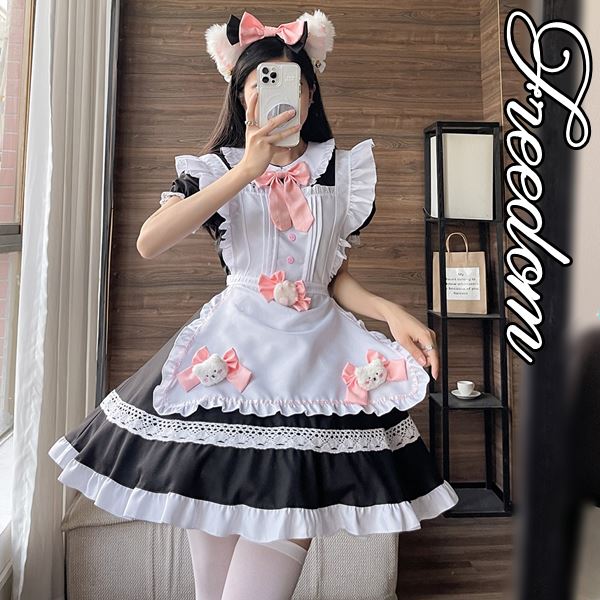 メイド コスプレ コスチューム 衣装 エプロン メイド服 メイドカフェ アキバ ゴスロリ ロリータ アイドル 萌え ステージ 制服 地下アイドル ハロウィン インスタ 撮影可愛いアニマルメイド！ねこ