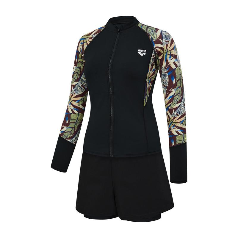 女性リーフレジャー ジップアップ ラッシュガード セット A4BL1PS13 ( BLK )