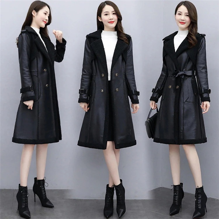 PUコートレザージャケットレデ今週の割引は 25% オフですィース秋冬ロング丈レザージャケットファーコートアウター黒PUジャケット 防寒コート 暖かい オシャレ お呼ばれ