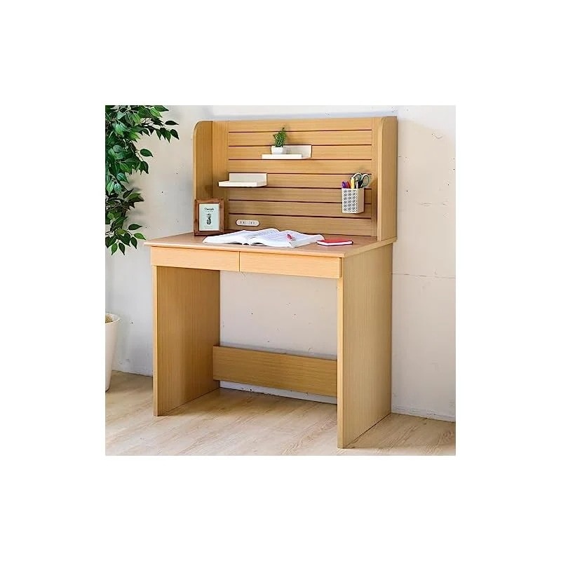 デスク 勉強机 組立簡単 (フックを穴にカチッとはめるだけ/工具不要) 2口コンセント付き 幅84.2奥行50高さ120.5cm (タブレットスタンド/トレイ/ペンスタンド/引き