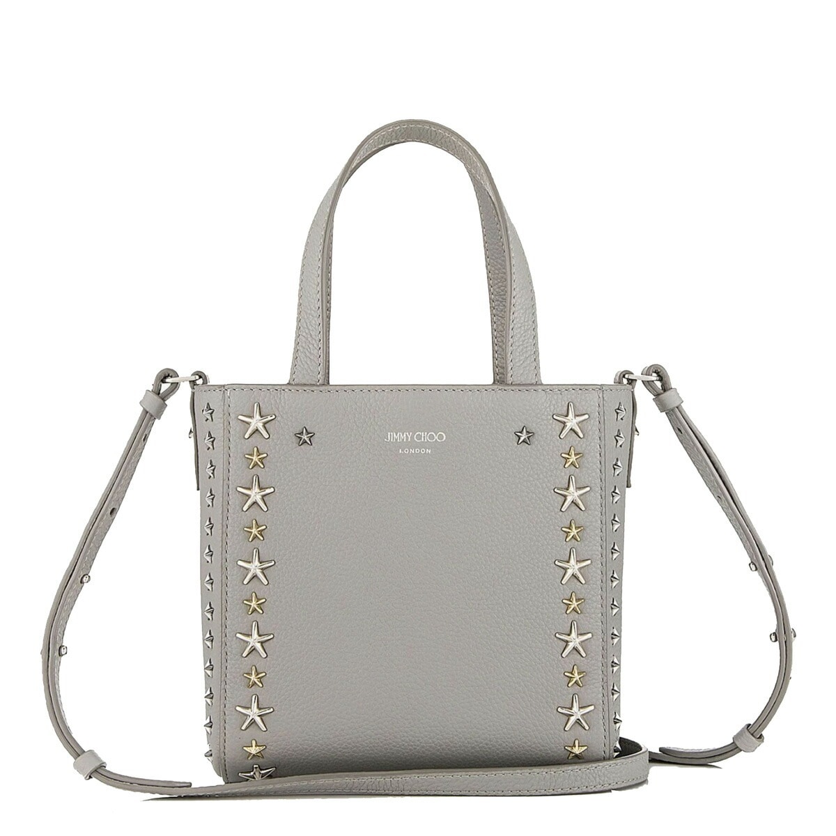 JIMMY CHOO 【MINI PEGASI】 ミックススタースタッズ付き 2WAY ハンドバッグ グレー / ミックス MINI PEGASI UUF 204 MOONSTONE/MIX