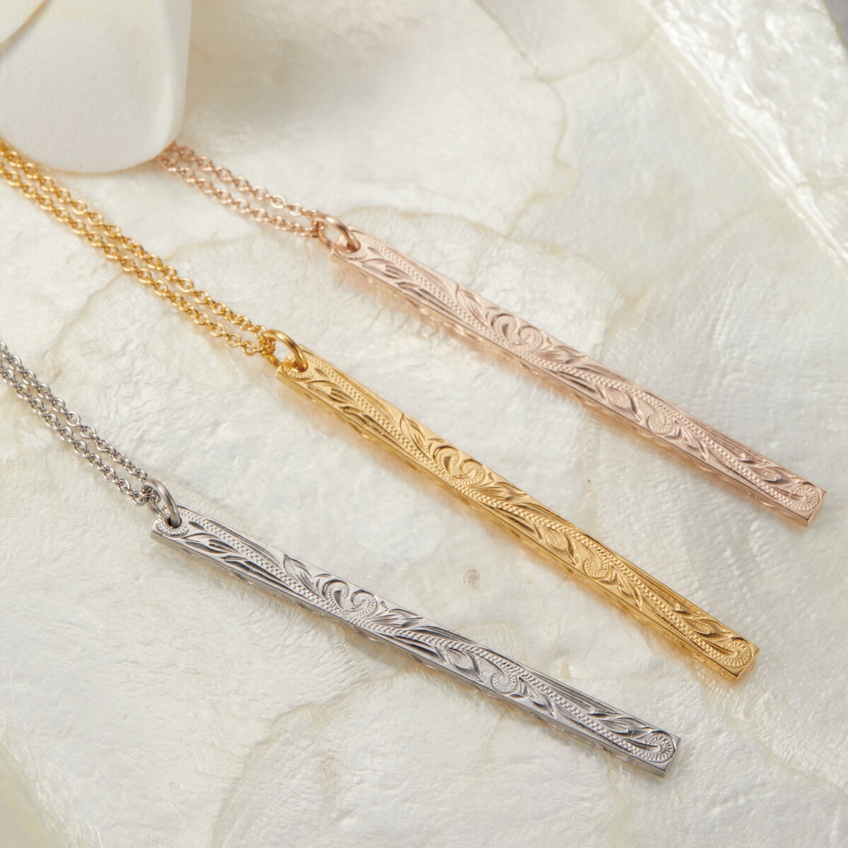 ハワイアンジュエリー ネックレス メンズ サージカルステンレス316L ロング バー 槌目