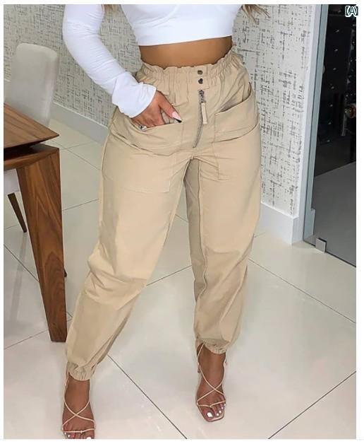 レディースファッション　かわいい　オシャレ　海外 ジッパー ボタン タイト ポケット カーゴパンツ