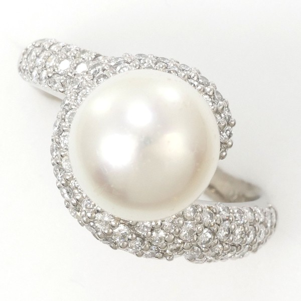 PT900 プラチナ リング 12号 南洋真珠 約10mm ダイヤ 0.77 カード鑑別書 中古