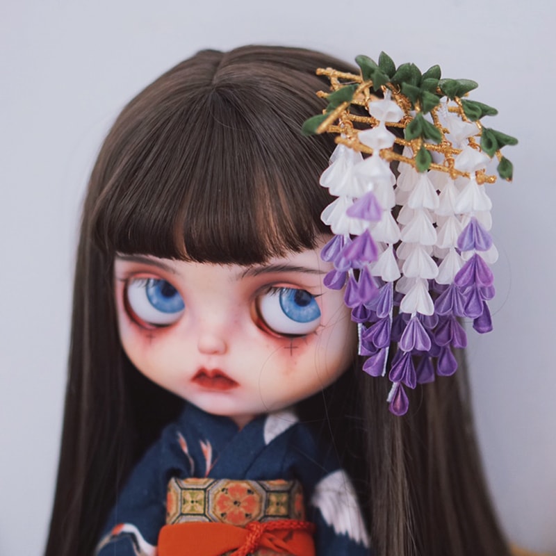 BJDドールアクセサリー 和風髪飾り 細工紫藤 花魁 SD/MSD/ブライス人形用着物コーディネート