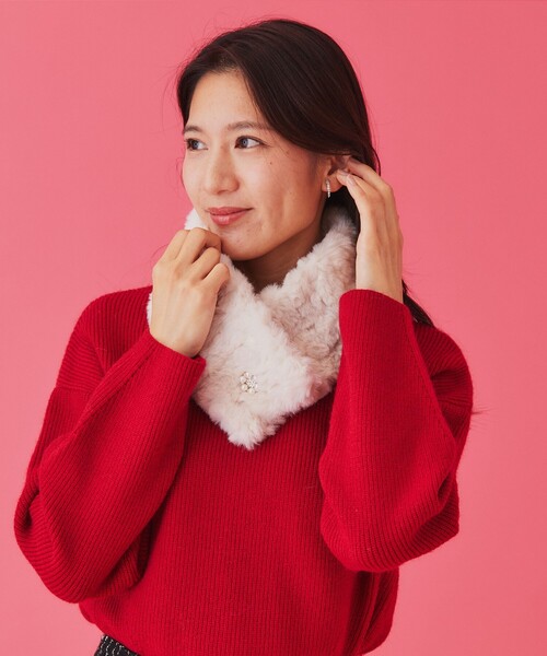 [最安値挑戦]ストール ビジュー付きファーティペット レディース