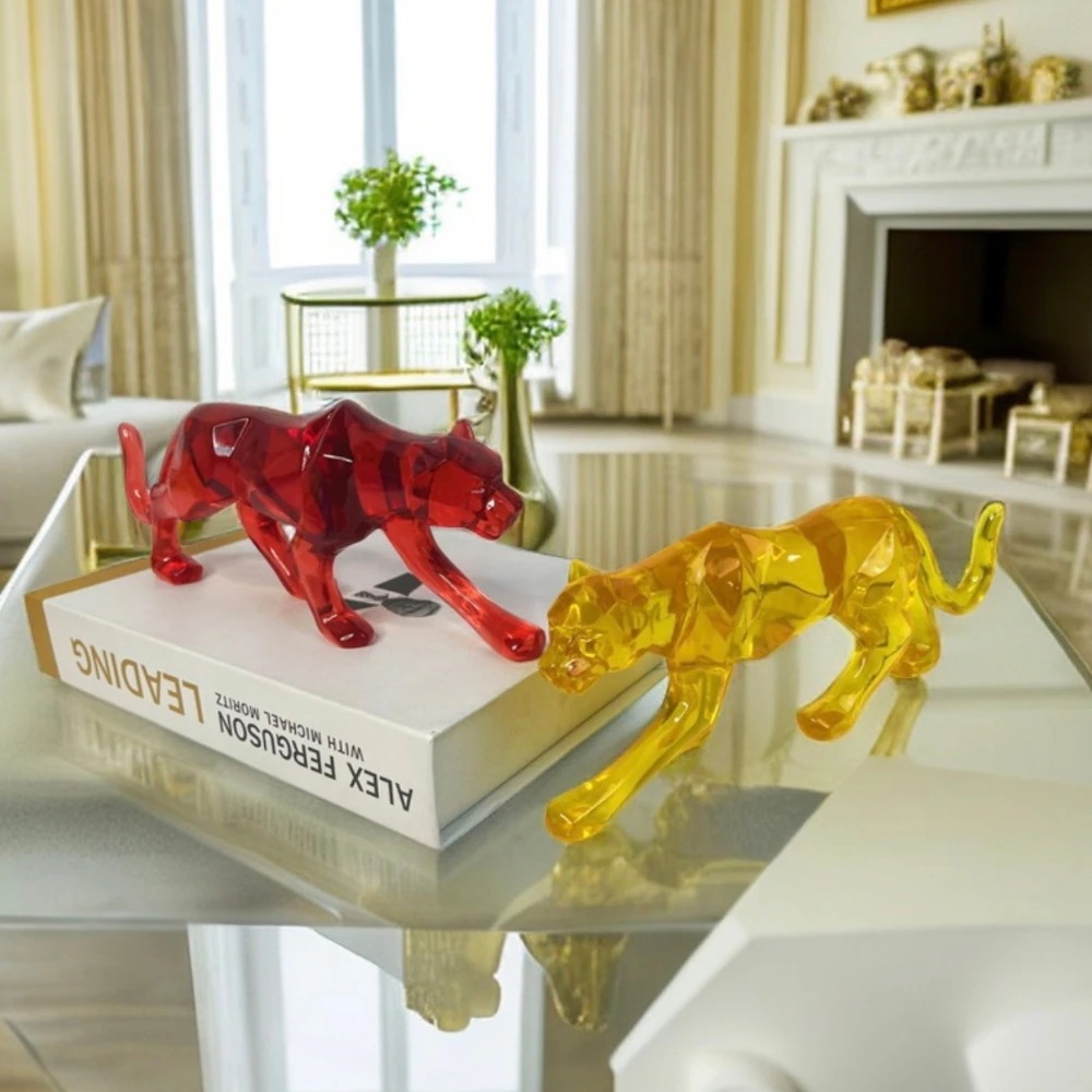オブジェ ヒョウ 置物 透明 幾何学的 オーナメント アート おしゃれ インテリア ギフト プレゼント 合成樹脂 スタイリッシュ モダン クリア