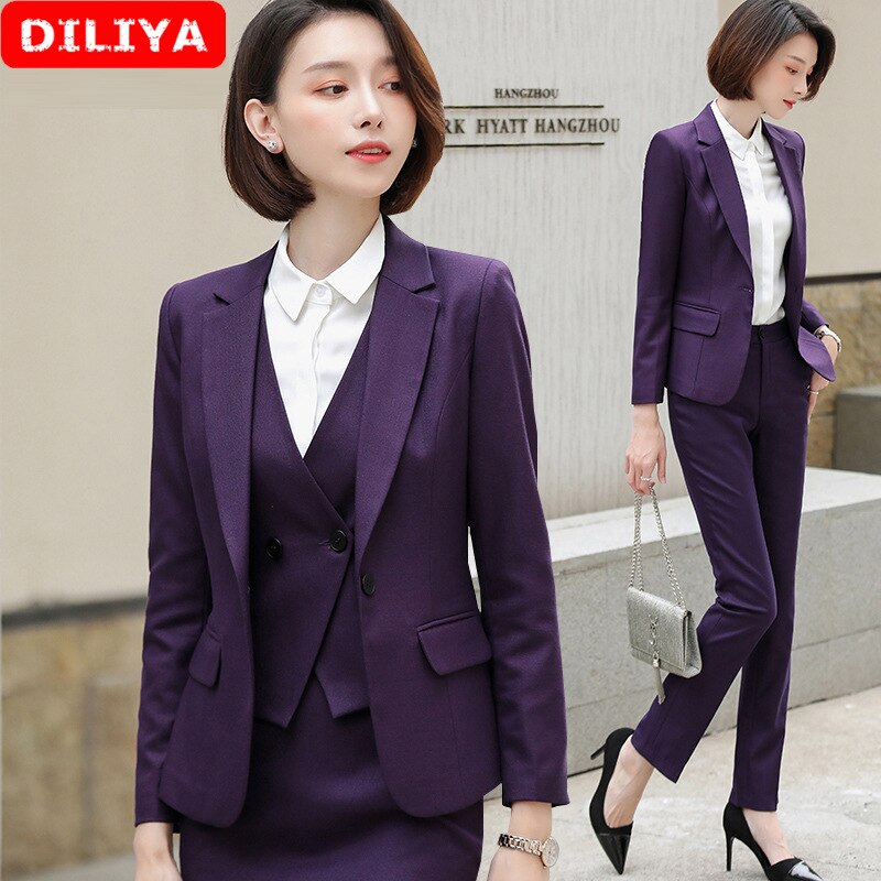 レディーススーツフォーマルウェアプロウェア2022年春秋新作ファッションスタイルパープルスーツジャケ