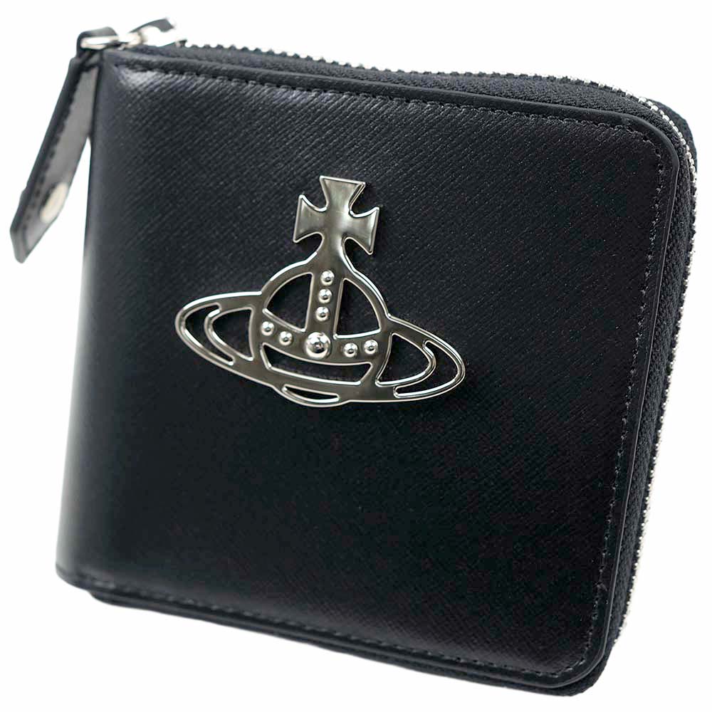 ヴィヴィアンウエストウッド 財布 二つ折り財布 メンズ レディース ユニセックス ラウンドファスナー ブラック Vivienne Westwood KENT ROUNDED SQUARE WALLET