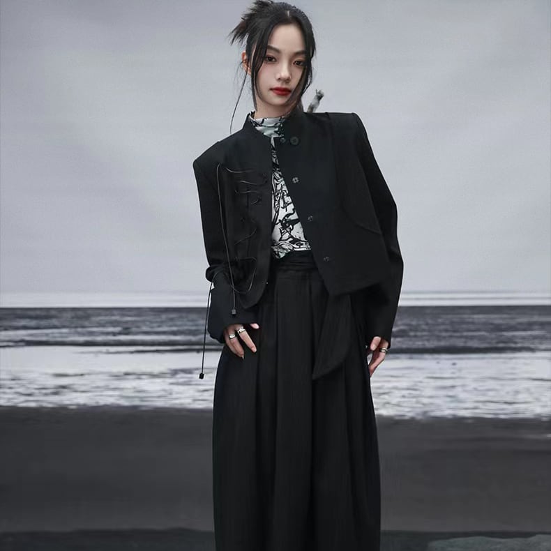 チャイナ風コートブラック チャイナドレス 入学式 卒業式 アシンメトリー