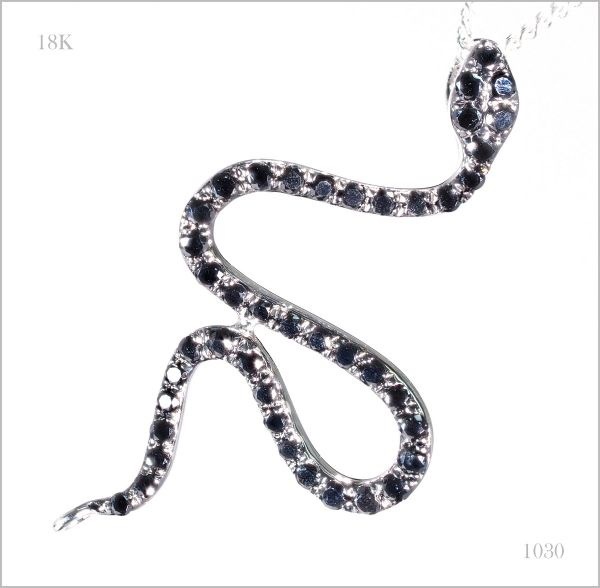 厳選天然 ブラック ダイヤモンド ネックレス 蛇 0.20ct K18WG 18金製品 74