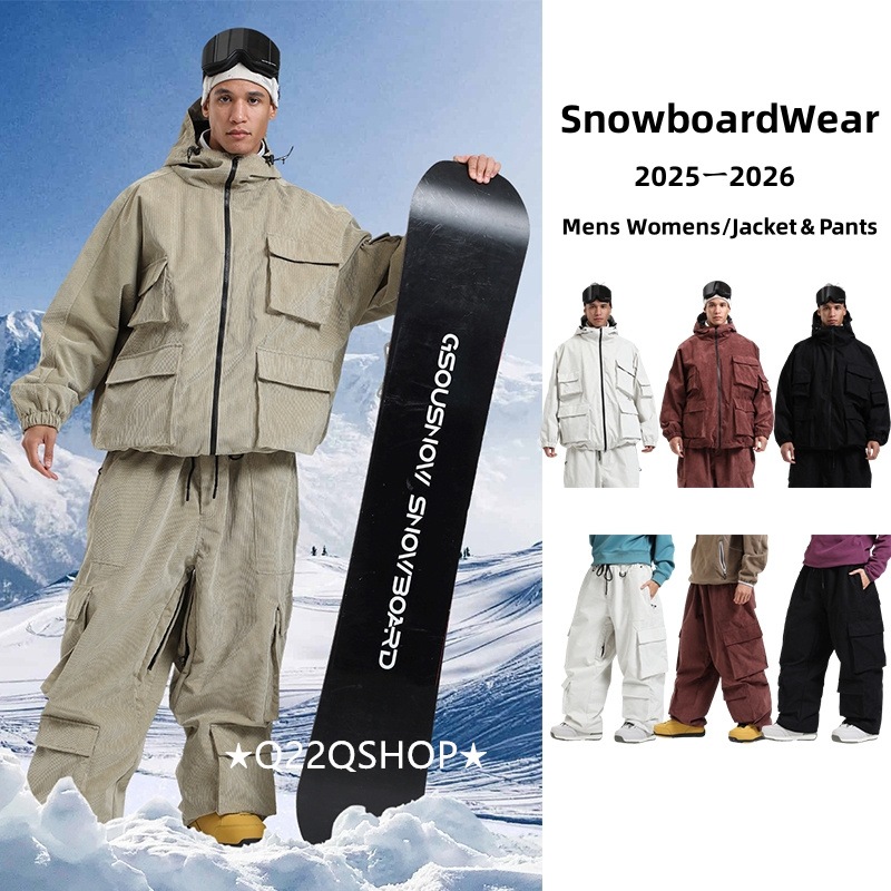 スノボウェア 2025 2026 上下セット 耐水圧20000mm ジャケット アウター パンツ コールテン 韓国風 メンズ レディース スノーボードウェア スノーウェア スキーウェア 白黒赤カーキ