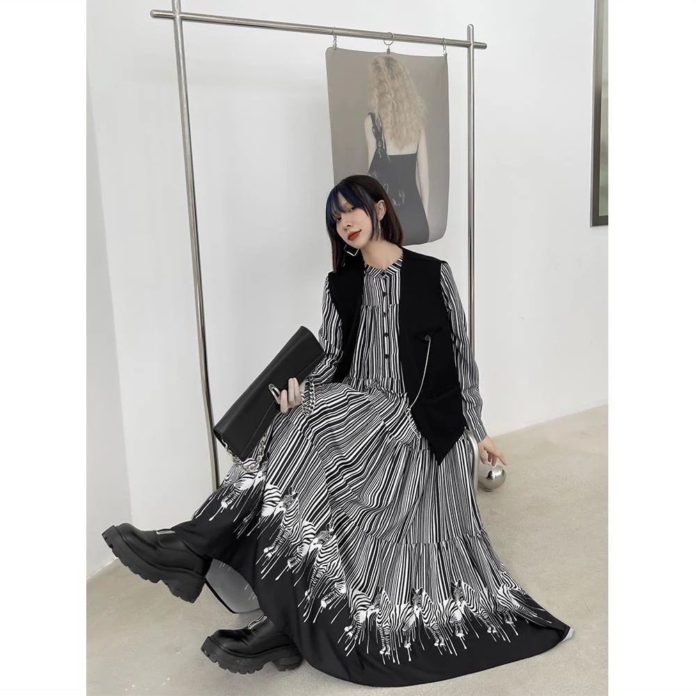 日系 ロング ゆったり 花柄 ニッチデザイン 個性 フレンチヴィンテージ 花柄のスカート 高級感 垂感 気質 ワンピース 母の日