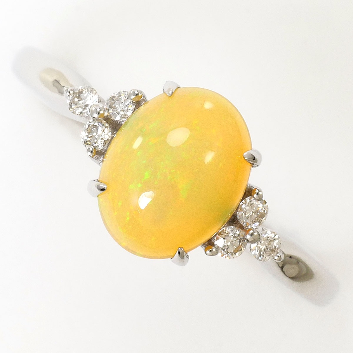 K18 18金 WG ホワイトゴールド リング・指輪 13号 オパール 1.00ct ダイヤモンド 0.10ct 総重量約2.5g 中古