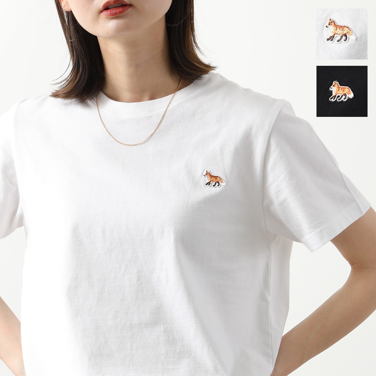 MAISON KITSUNE メゾンキツネ Tシャツ MW00110KJ0008 レディース 半袖 カットソー フォックス刺繍パッチ コットン クルーネック カラー2色 【mega】