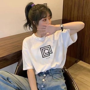 韓国ファッション ゆるリラT 美ラインシンプルTシャツ 半袖ラウンドネック レディース 半袖