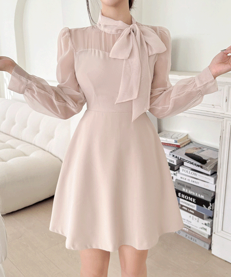 リボンシースルーミニワンピース