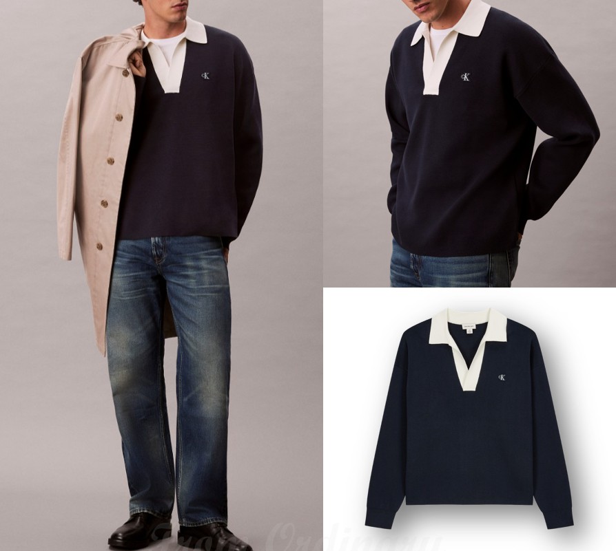 Mens Solid Oversized Fit Collar Knit Sweater (4RD303G-CEF)